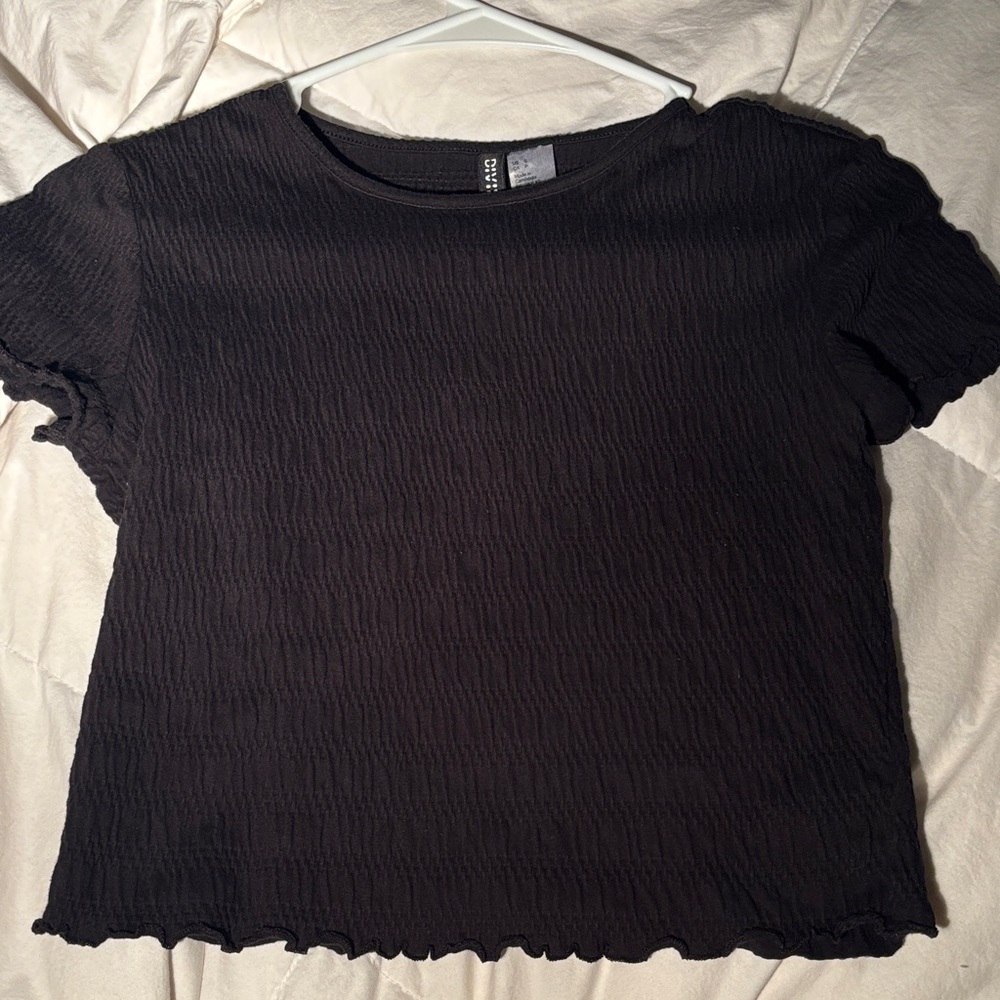 Urban Outfitters Black Textured Short Sleeve Top